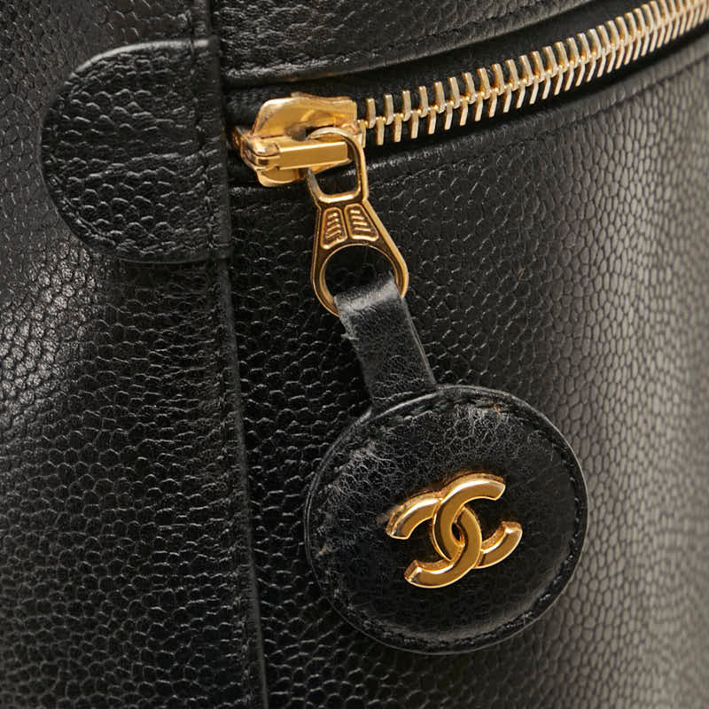 Chanel Coco Mark Handbag Vanity Bag Black Gold Caviar Skin Women's CHANEL