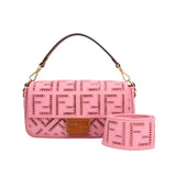 FENDI Embroidered Baguette Shoulder Bag Canvas 8BR600 Pink Women's