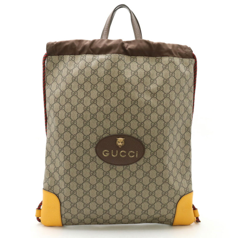 GUCCI GG Supreme Cat Head Drawstring Backpack PVC Beige Dark Brown Yellow 473872