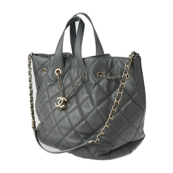 CHANEL Chanel Bag Handbag Lambskin Grey Matelasse Coco Mark Shoulder Tote Quilted