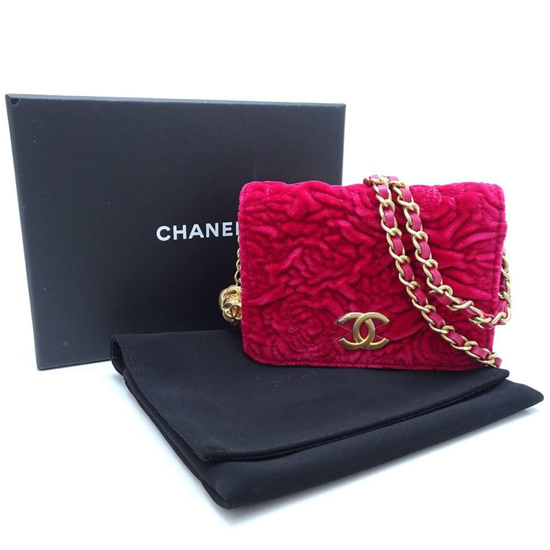 CHANEL Chain Shoulder Bag Velvet Pink Purple 351707