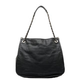 Chanel Coco Mark Punching Chain Shoulder Bag Tote Black Leather Women's CHANEL