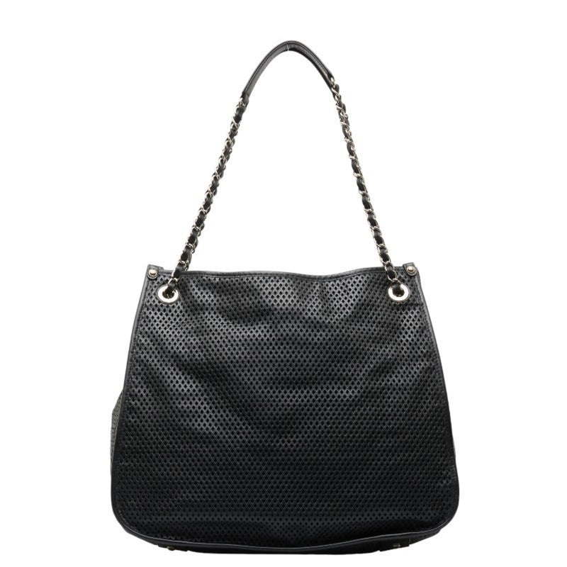 Chanel Coco Mark Punching Chain Shoulder Bag Tote Black Leather Women's CHANEL