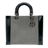 Christian Dior handbag Lady canvas leather grey black silver ladies n0090