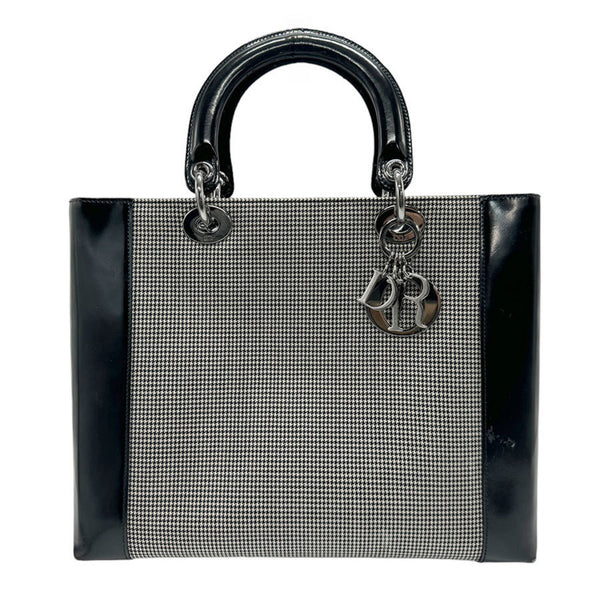 Christian Dior handbag Lady canvas leather grey black silver ladies n0090