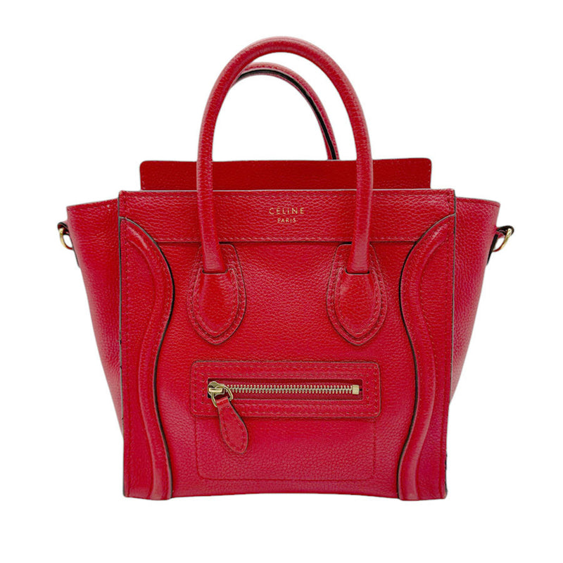 CELINE Handbag Shoulder Bag Luggage Nano Shopper Leather Red Women's z0585