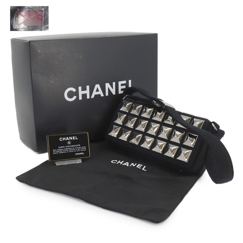 CHANEL Chocolate bar Shoulder Bag Cotton jersey Black