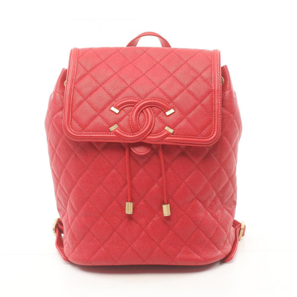 CHANEL CC Filigree Matelasse Rucksack Backpack Bag Caviar Skin Women's Red A57090