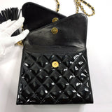 CHANEL Chanel Matelasse W-Flap Chain Shoulder Bag Patent Leather Black Women's N4044360