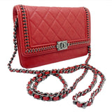 CHANEL Boy Chanel Chain Wallet Shoulder Bag Red S Hardware Lambskin Ladies