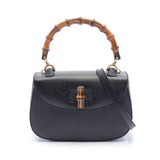 GUCCI Bamboo Handbag Bag Leather Women's Black 080 2046