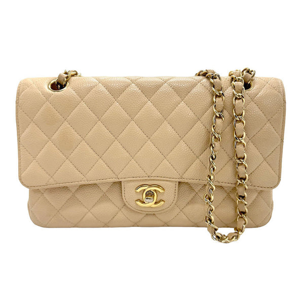 CHANEL Shoulder Bag Matelasse Caviar Skin Leather Beige Women's z1195