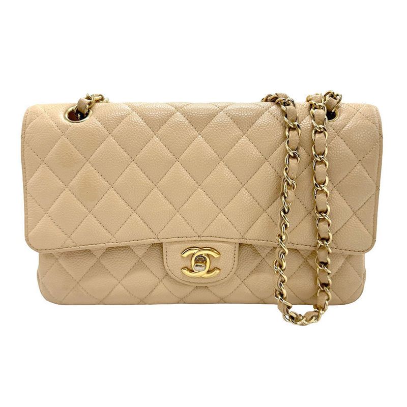 CHANEL Shoulder Bag Matelasse Caviar Skin Leather Beige Women's z1195