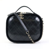 CHANEL Crossbody Shoulder Bag Coco Mark Leather Black Ladies