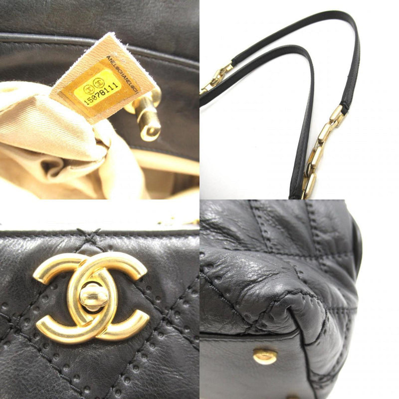 CHANEL Chain Tote Bag Leather Women's Black