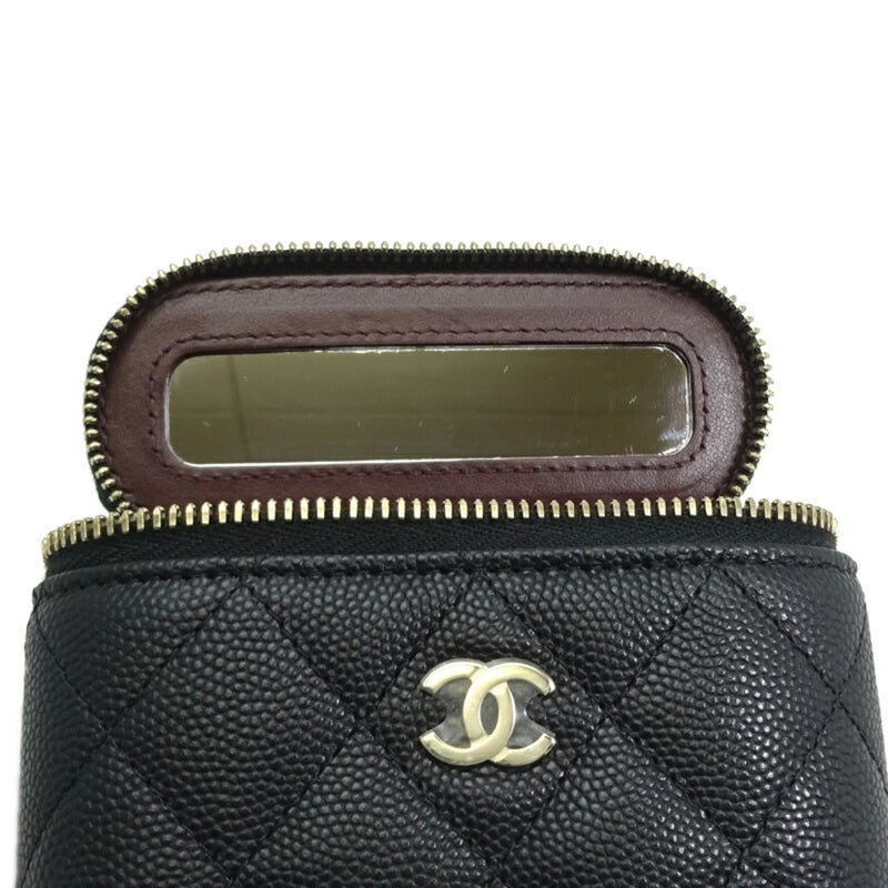 Chanel Matelasse Vanity Chain Shoulder Women's Bag AP1466 Caviar Skin Noir (Black)