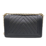 CHANEL Boy Chanel V-stitch chain shoulder handbag dark navy blue with sticker