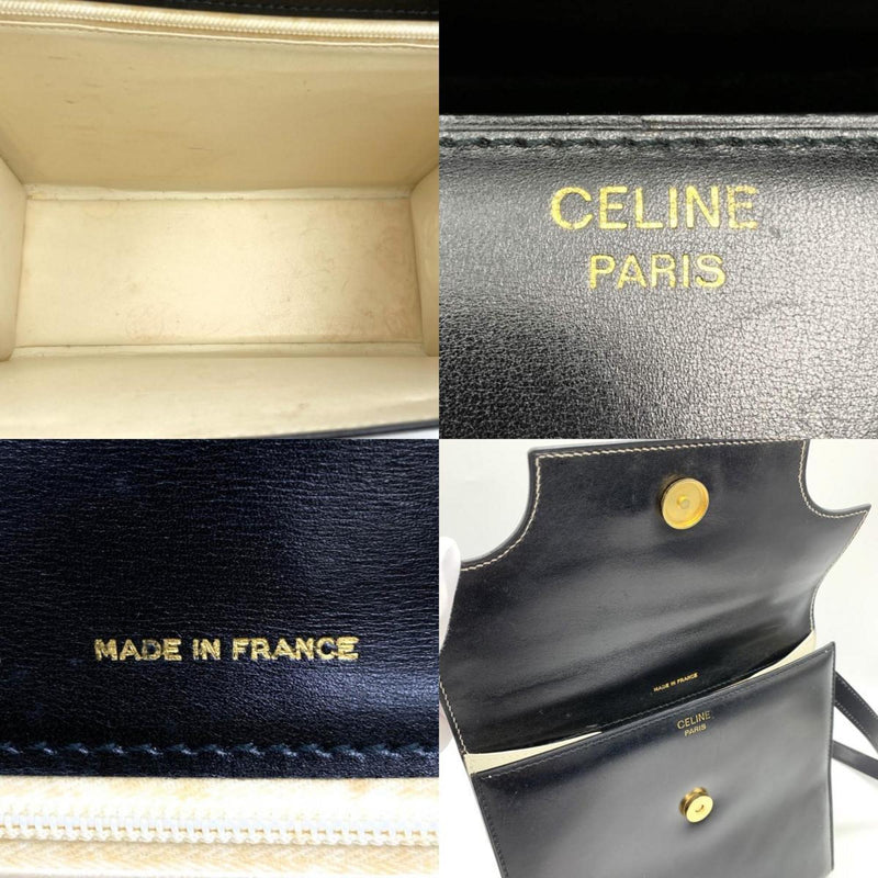 CELINE Celine Handbag Shoulder Bag Circle Leather Bicolor White x Black Women's