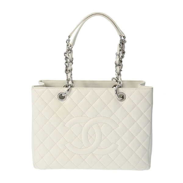 CHANEL GST Grand Tote White A50995 Women's Caviar Skin Bag