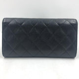 CHANEL Caviar Skin Matelasse Timeless Classic Flap Long Wallet Black A80758