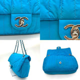 Chanel Bag Mademoiselle Chain Shoulder 30 Blue Double Horizontal Women's Nylon CHANEL