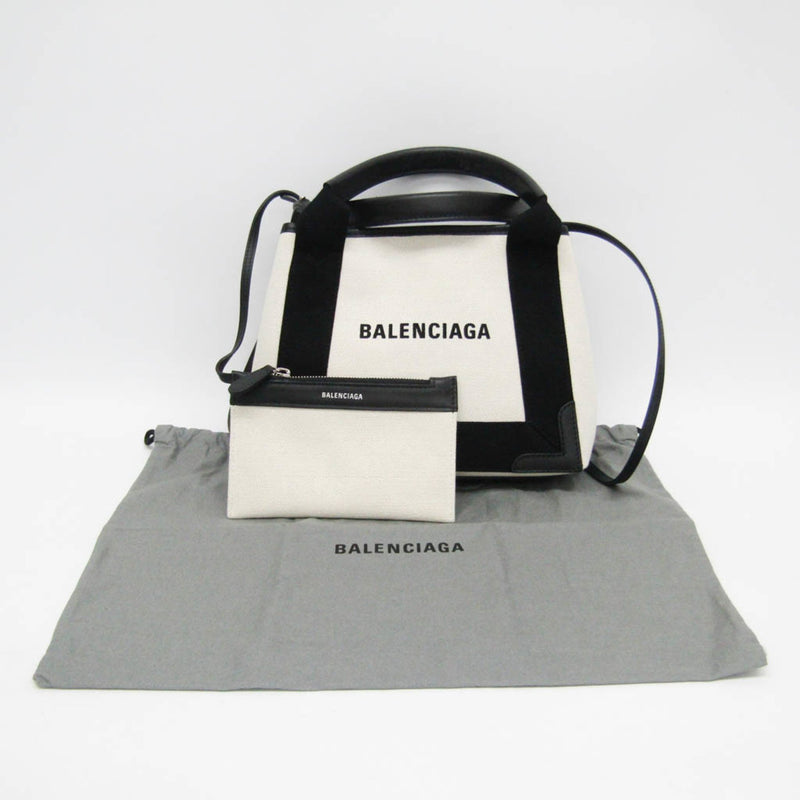 Balenciaga Navy Cabas XS 390346 Women's Canvas,Leather Handbag,Shoulder Bag Black,Off-white