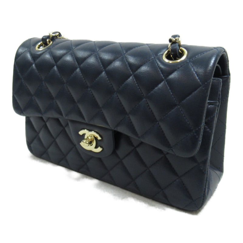 CHANEL Matelasse Double Flap Chain Shoulder Bag Navy Lambskin (sheep leather)