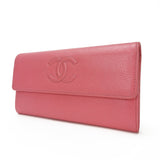 CHANEL long wallet bi-fold pink caviar skin here mark 2 ladies coco Caviar leather