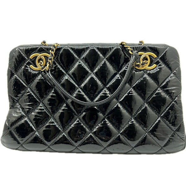 CHANEL Chanel Chain Shoulder Bag Patent Enamel Black Coco Mark CC Handbag Style Women's