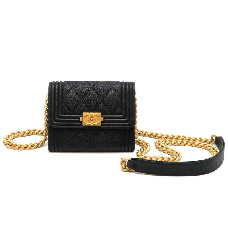 Chanel Boy Chain Women's AP2206 Caviar Skin Black x