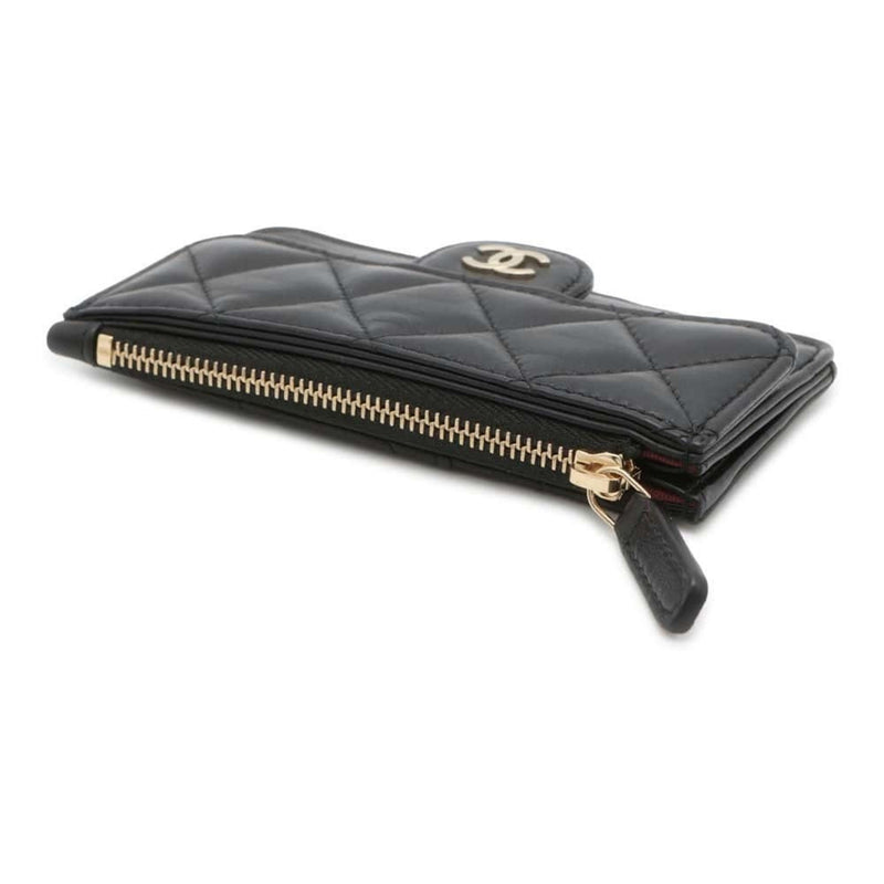 Chanel Business Card Holder/Card Case Matelasse Coco Mark Classic Zip Quilted Caviar Skin AP2570 Black