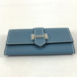 Hermes Business card holder pass case coin purse Wallet Coin Compartment Card Case Blue gene blue SilverHardware