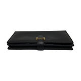 HERMES Bearn Souffle Vaux Epson Leather Genuine Bifold Long Wallet Black