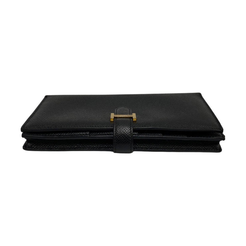 HERMES Bearn Souffle Vaux Epson Leather Genuine Bifold Long Wallet Black