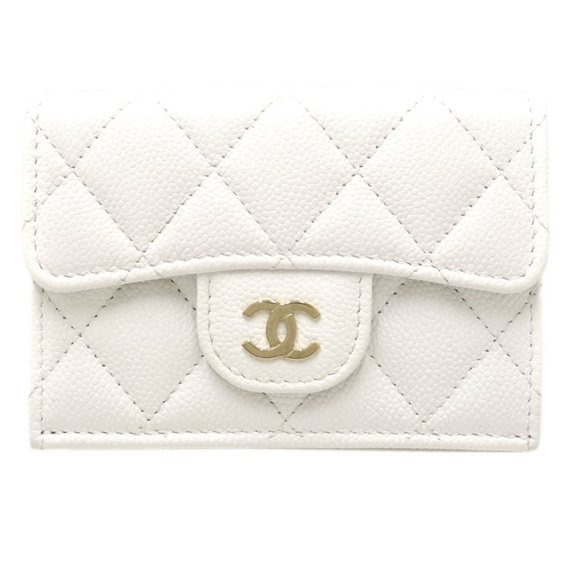 CHANEL Classic Small Wallet Coco Mark A84401 Trifold Caviar Skin White 180282