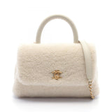 CHANEL Coco Handle Flap Matelasse Handbag Bag Boa Women's White A92990