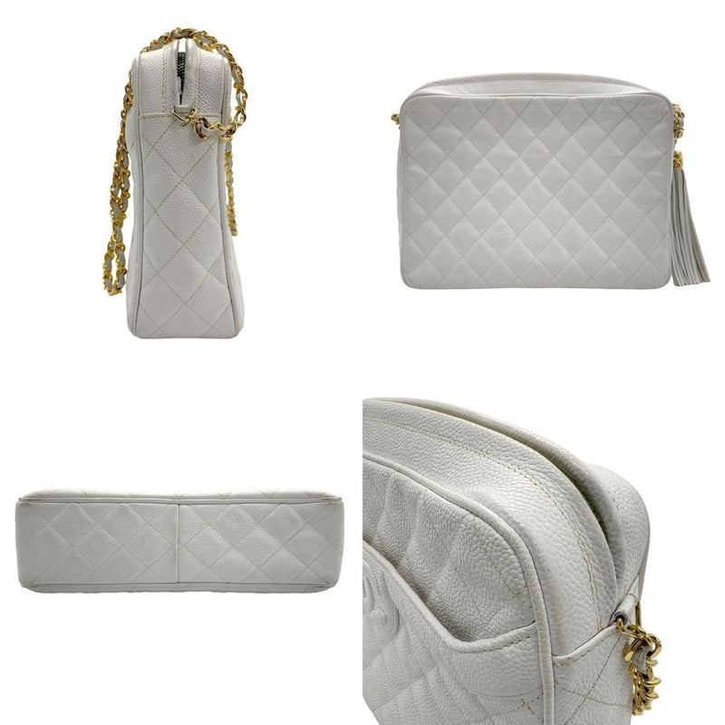 CHANEL Shoulder Bag Matelasse Coco Mark Caviar Leather Metal Off-White Gold Women's z1096