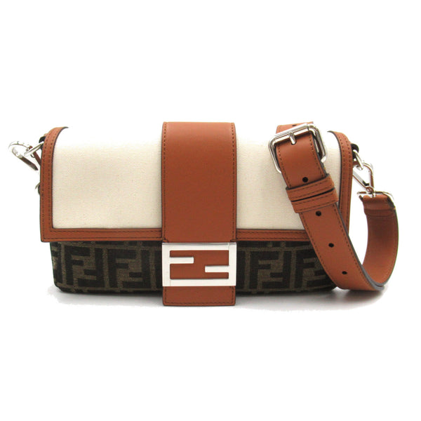 FENDI Zucca Shoulder Bag Brown Beige canvas leather 7VA472