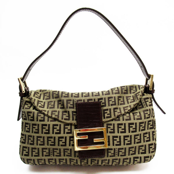 FENDI Shoulder Bag Zucchino Canvas/Leather Brown Gold Ladies