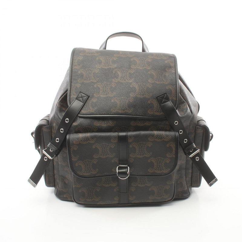 CELINE Triomphe Large Rucksack Backpack Bag Coated Canvas Men's Black Brown 111812EU3.38SI