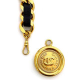 Chanel Chain Belt Gold Black Coco Mark Coin GP Leather CHANEL Waist for Women