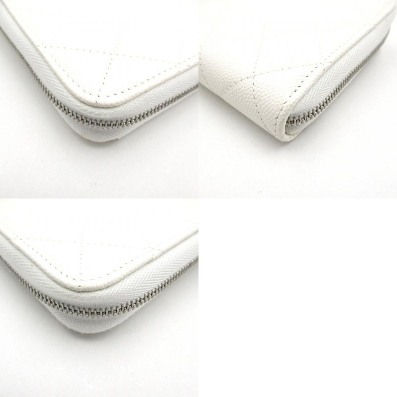 CHANEL Matelasse Round Long Wallet Caviar Skin (Grained Calf) Men's Women's White