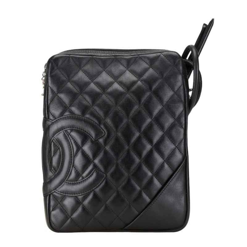 CHANEL Cambon Line Coco Mark Quilted Shoulder Bag Black Leather Women's