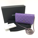 CHANEL A33814 CC Coco Mark Matelasse Chain Wallet Shoulder Bag Caviar Skin Women's Purple