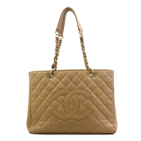 CHANEL Shoulder Bag GST Caviar Skin Leather Beige Gold Women's e58898j