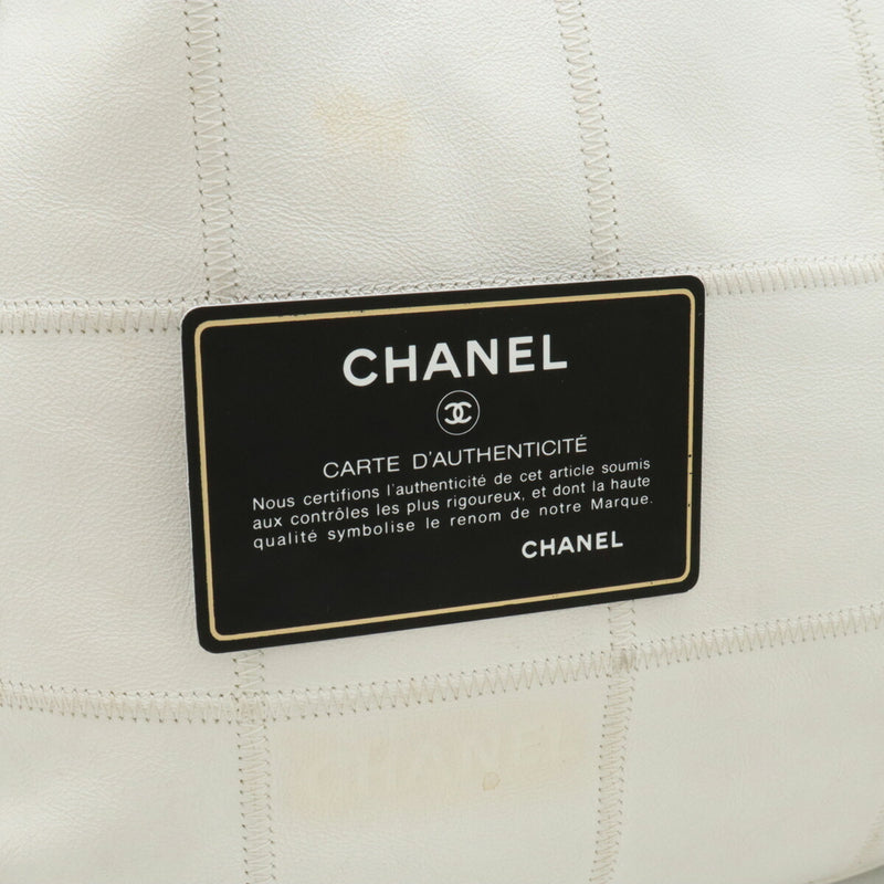 CHANEL Chocolate Bar Tote Bag Shoulder Tassel Leather White