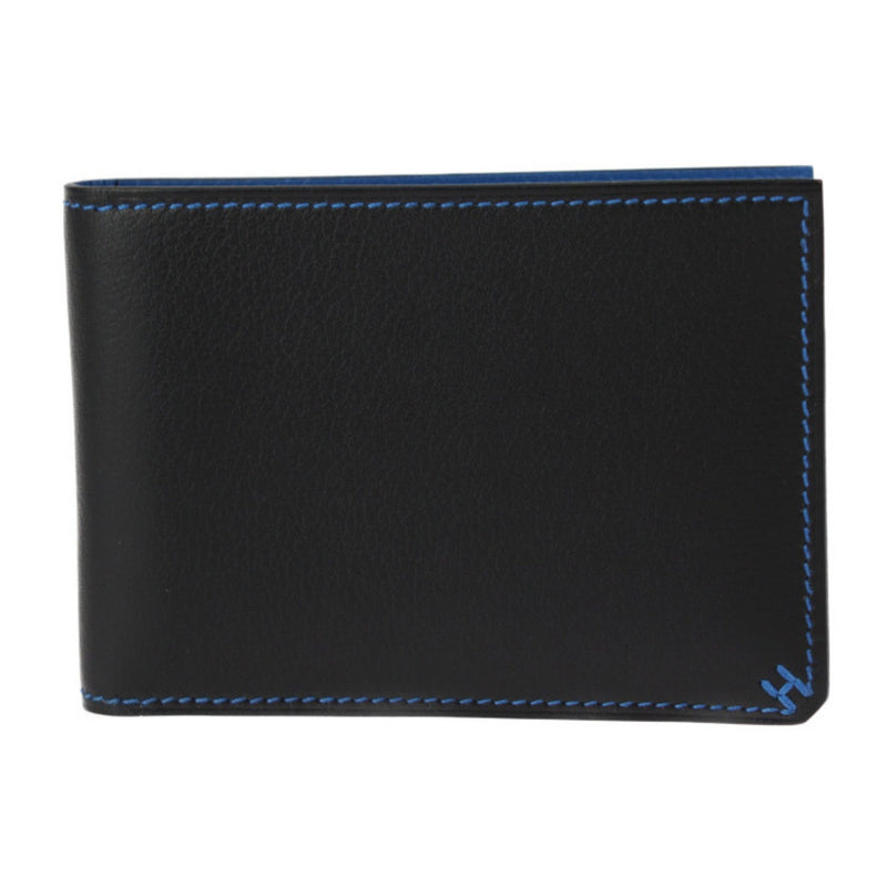 HERMES H Series Horizontal Card Holder Case Evercolor Black Blue Bi-fold B Engraved