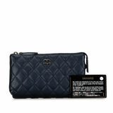 Chanel Coco Mark Pouch Navy Silver Leather Women's CHANEL