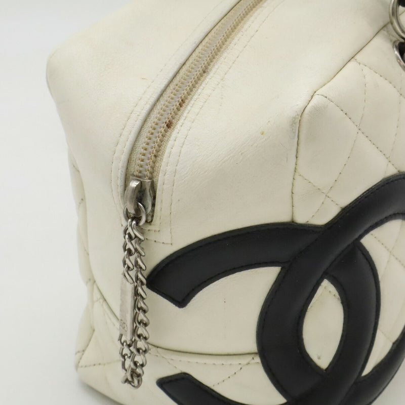 CHANEL Cambon Line Bag Bowling Shoulder Leather White Black A25171