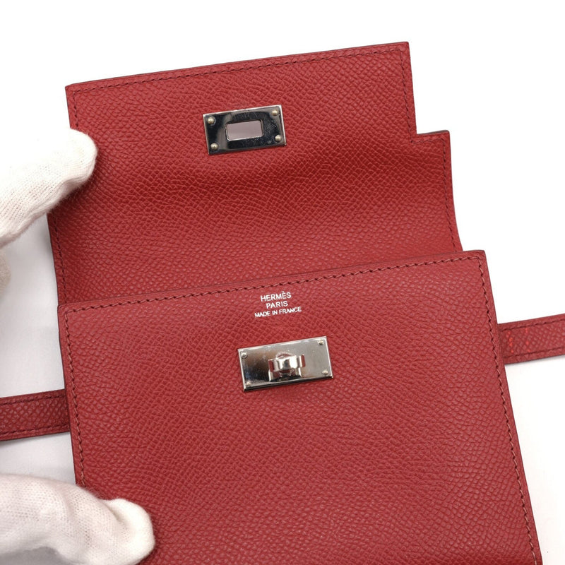 HERMES Kelly Wallet Compact Folding Epsom Leather Vermilion Red #□K